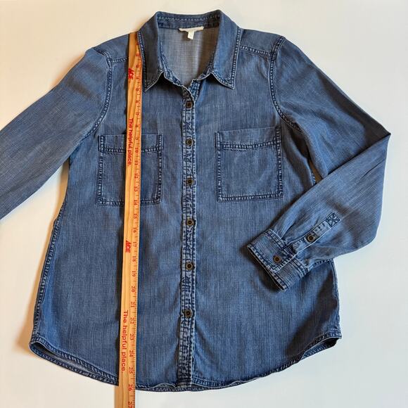 Eileen Fisher Chambray Denim Button Down Front Cotton Blouse Top Size Small EUC - Picture 9 of 12